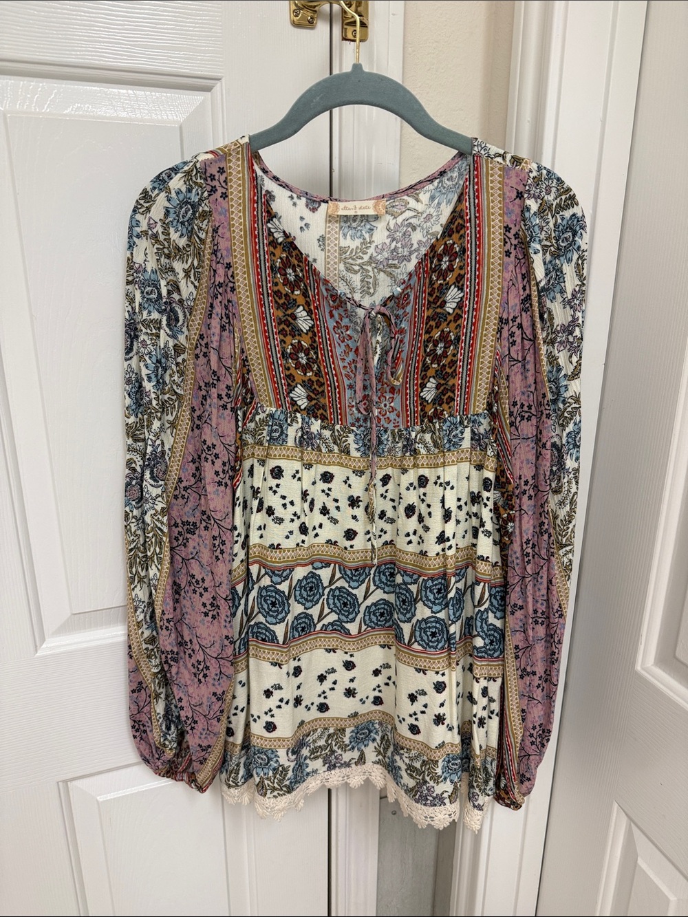Altar’dstate Boho Floral Patchwork Long-Sleeve Top - Multicolor